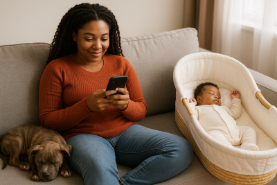 Solitaire_Clash_Review_African_American_Mom_Nano_Influencers_Playing_Income_App_On_Her_Phone_While_She_Naps_Creators_Funded